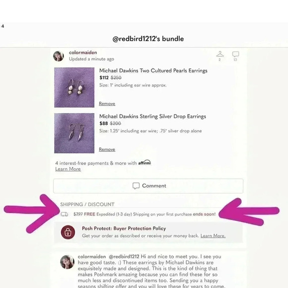 Michael Dawkins Two Cultured Pearls Earrings - Picture 3 of 3